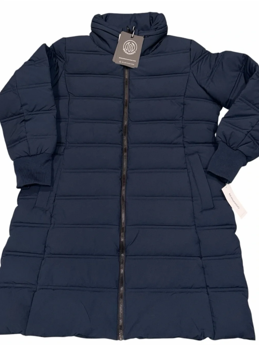 NEW Bernardo Navy Blue Cosmic Puffer Coat Jacket Ecoplume Collection size XL